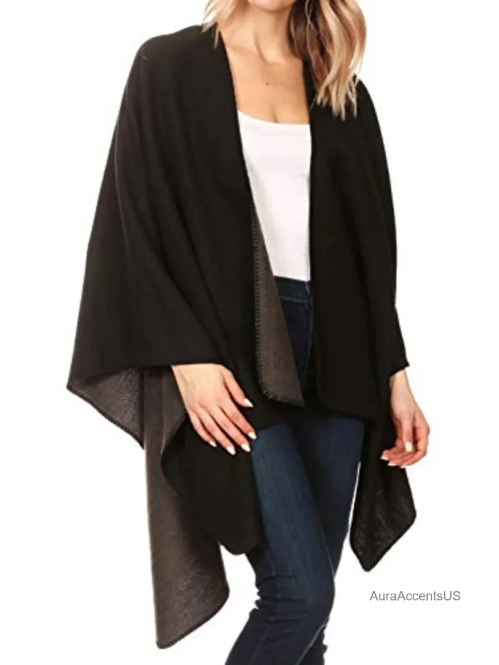 Sakkas Mari Reversible Poncho Shawl Wrap Cape Ruana One Size